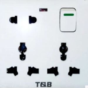 Fire Retardant 1 Gang 8 Pin Double Universal Socket - White